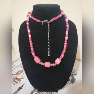 Chico's Pink Stone & Beaded Necklace